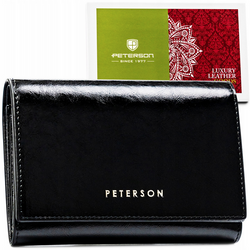 Kompaktowy portfel damski ze skóry naturalnej w czarnym kolorze zamykany na zatrzask - Peterson