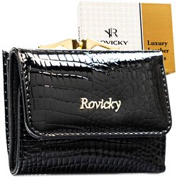 Mały, czarny portfel damski ze skóry naturalnej z systemem RFID - Rovicky