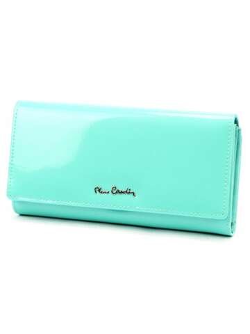 Damski portfel skórzany turkusowy poziomy Pierre Cardin 07 SHINY 121