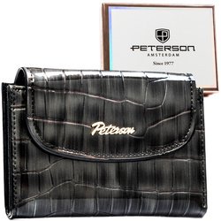 Szary portfel damski ze skóry ekologicznej z tłoczeniem na wzór skóry krokodyla - Peterson