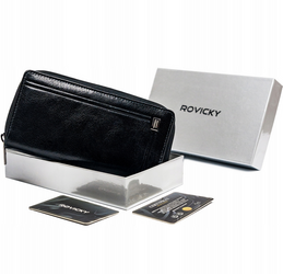 Duży skórzany portfel damski na zamek i zatrzask Rovicky