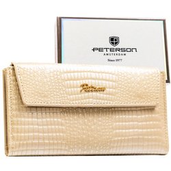Poziomy portfel damski ze skóry ekologicznej w beżowym kolorze z tłoczeniem na wzór skóry krokodyla - Peterson