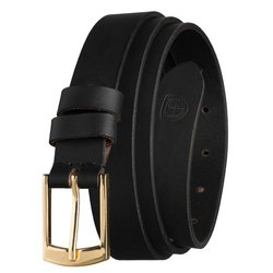 Skórzany pasek damski w czarnym kolorze ze złotą, klasyczną klamrą - Peterson