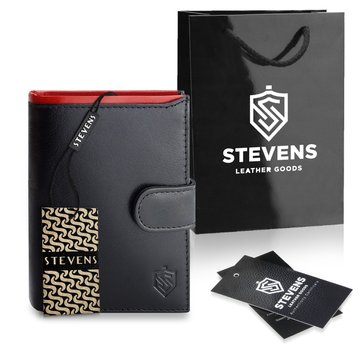 Portfel Męski Skórzany STEVENS Ochrona RFID Czarny PREMIUM na prezent Święta, pod choinkę