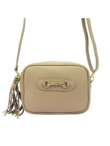 Torebka Skórzana Luka Beżowa Listonoszka Dollaro Naturalna Ze Złotymi Okuciami