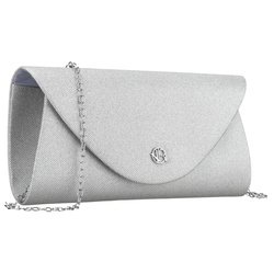 Brokatowa kopertówka damska wykonana z tkaniny syntetycznej w srebrnym kolorze - Rovicky