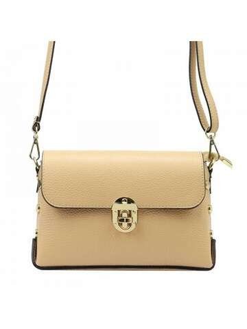 Torebka Damska Luka Dollaro Skórzana Listonoszka Piaskowy Kolor Złote Okucia