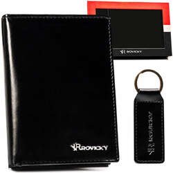 Zestaw prezentowy: elegancki, skórzany portfel męski i brelok Rovicky