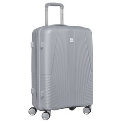 Szara walizka podróżna w średnim rozmiarze z teleskopowym uchwytem i kółkami obrotowymi - Peterson