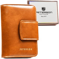 Elegancki, brązowy portfel damski ze skóry ekologicznej z systemem RFID - Peterson