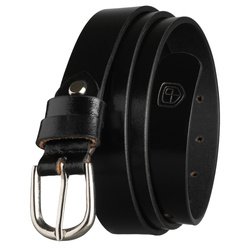 Czarny pasek damski ze skóry naturalnej ze srebrną, klasyczną klamrą - Peterson